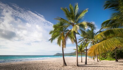 Fototapeta premium a photo of palm trees on a beach