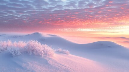 Frozen Landscape with Pink Sky