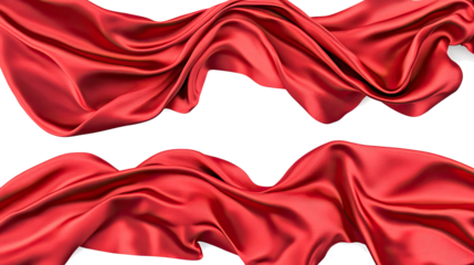 Set of Flowing Red Cloth Pieces Isolated on a Transparent Background Generative AI