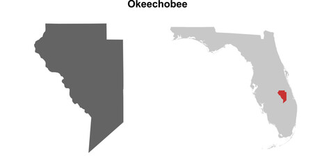 Fototapeta premium Okeechobee County (Florida) blank outline map set