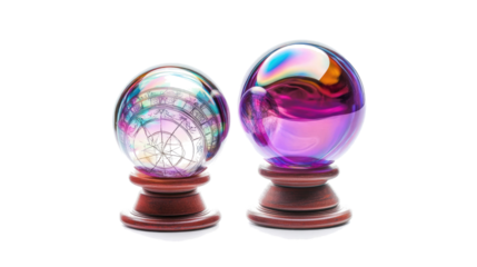 Iridescent Crystal Balls for Fortune Telling on Transparent Background Generative AI