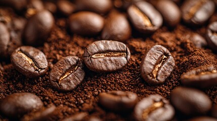 Fototapeta premium Close-Up of Coffee Beans on Ground Coffee