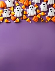 Ghosts & candy corn on purple
