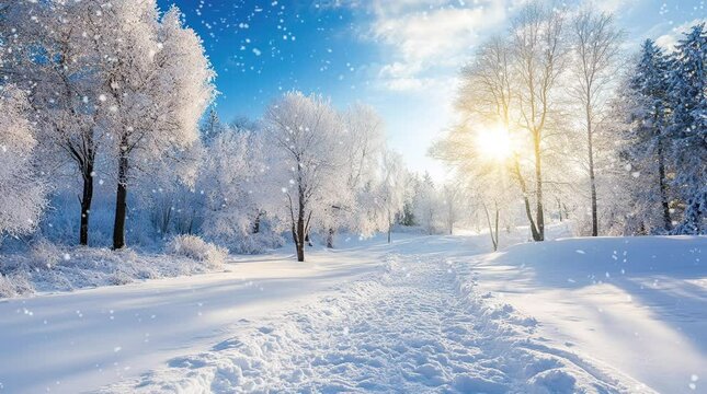 Snowy winter landscape with fresh snow covering the ground and trees, peaceful and serene winter scene
Seamless looping 4k time-lapse virtual video animation Generated AI