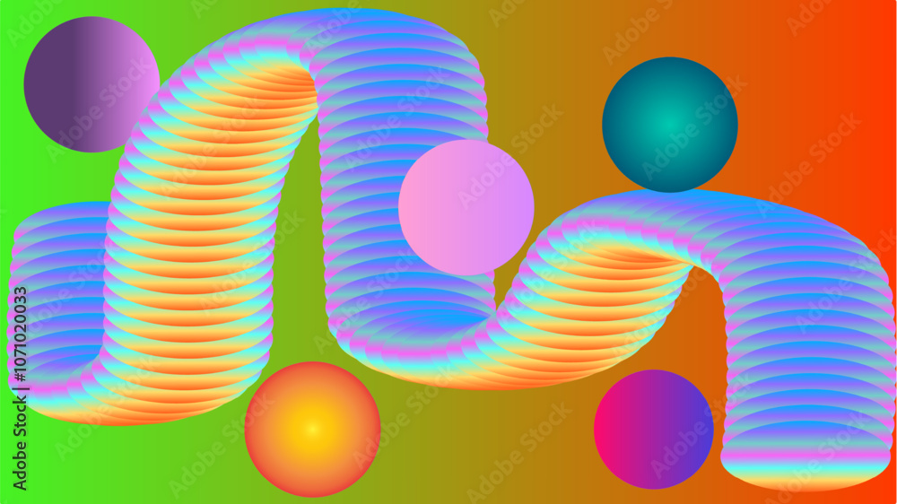 Poster abstract backgroud of colorful balls with wavy object