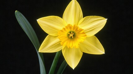 Obraz premium A yellow daffodil with green stems on a black background