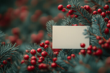 Elegant Christmas Background with Pine and Berries

Festive Christmas composition with fir branches and bright red berries, featuring a blank card in the center