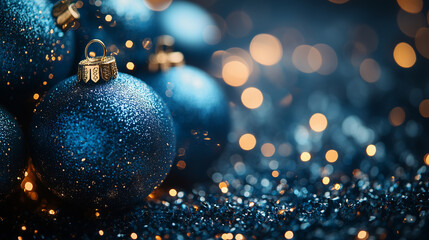 Shiny Blue Christmas Ornaments Close-Up

Detailed close-up of blue glittery Christmas ornaments with warm bokeh lights in the background.