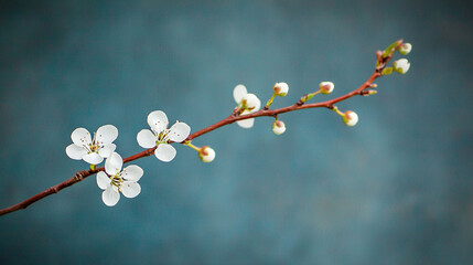   A branch adorned with white blooms stands out against a blue backdrop, bathed in soft light emanating from the branch's core