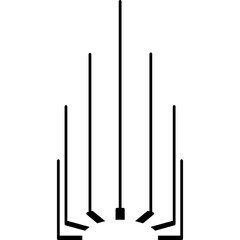 A minimalist geometric design of seven vertical black lines of varying heights arranged in a symmetrical pattern, creating an abstract architectural or art deco effect against a white background.