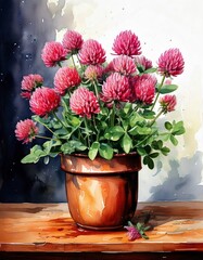Red Clover Plant in a Terra Cotta Pot