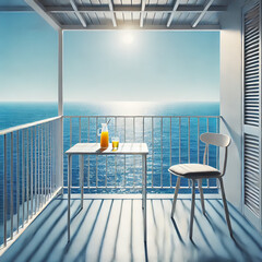 Mediterranean Balcony View with Orange Juice and Sea View