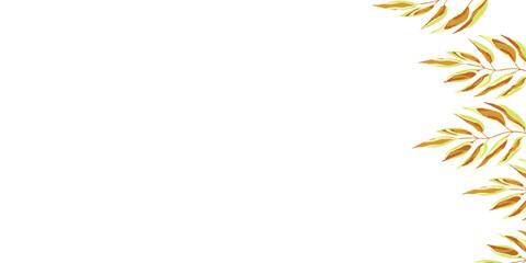 Floral frame with colorful exotic branches on white background. Ornate border with tropic leaves. Vector stock illustration for wallpaper, posters, card. Doodle style. Copy space