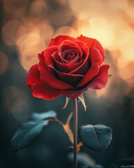 Rose Épanouie en Gros Plan avec Effet Bokeh