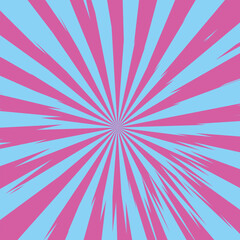 Pop art radial colorful comics book magazine cover. Striped blue digital background. Cartoon funny retro pattern strip mock up. Vector halftone illustration. Sunburst, starburst shape