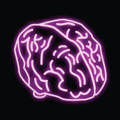 Obraz premium Neon purple human brain glowing on black background representing thinking and ideas