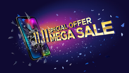 11.11 Shopping day Poster or banner. 11 november sales banner vector image