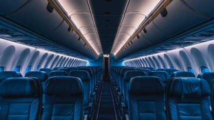 interior of an airplane with empty chairs