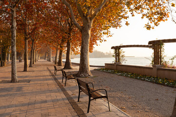 Promenade at Balaton lake in Balatonfured town, Hungary