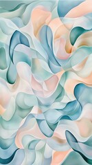 Fototapeta premium Abstract fluid waves in pastel hues soft blues, greens, and corals creating a serene, flowing pattern of curves and swirls for modern design inspiration
