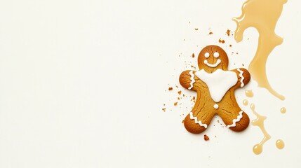   A close-up of a piece of food on a white plate with paint splatters adorning its edge