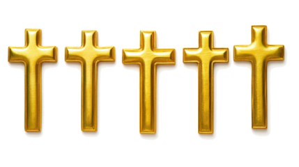 Set of Five Golden Crosses Arranged on a Transparent Background Generative AI