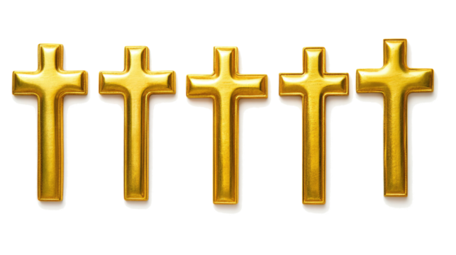Set of Five Golden Crosses Arranged on a Transparent Background Generative AI