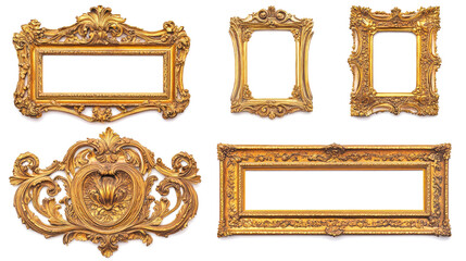 Gold Baroque Frames on Transparent Background Generative AI
