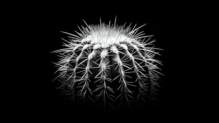   A monochrome picture of a cactus reflecting on the ground in the foreground, captured during nighttime