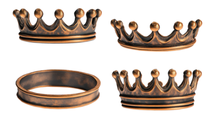 Set of Realistic Golden Crowns Isolated on a Transparent Background Generative AI