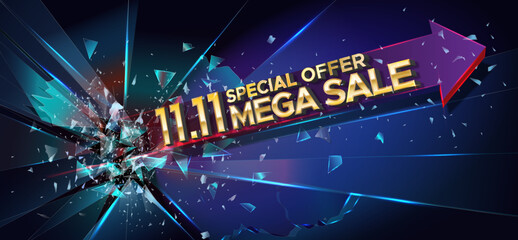 11.11 Shopping day Poster or banner. 11 november sales banner vector image