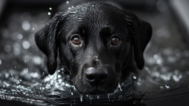 Black labrador retriever exercising in water treadmill for rehabilitation therapy