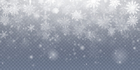 Christmas cold blizzard effect with snow. Vector texture Cold winter wind with snowflakes on transparent background.	
