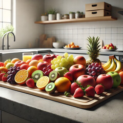 Kitchen Countertop with Colorful Assortment of Fresh Fruits