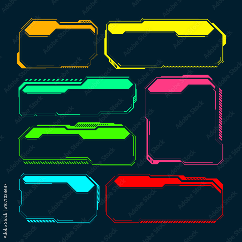 Poster futuristic hud or ui elements. sci-fi user interface text boxes, callouts. colorful warning message 