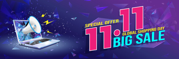 11.11 Shopping day Poster or banner. 11 november sales banner vector image