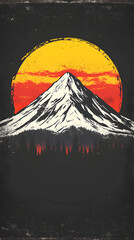 Colorful Mountain Sunset Illustration in Serene Wilderness Landscape