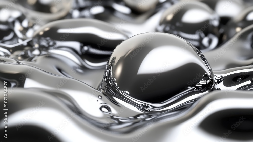 Poster close-up of shiny liquid metal with bubble-like formations creating an abstract surface.