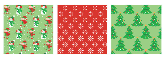 Set of Christmas patterns with elves. 