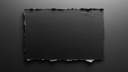 A blank, torn piece of textured black paper on a dark background, creating a moody and artistic visual.