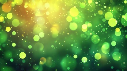 A vibrant green bokeh background with soft golden highlights, creating a magical and dreamy atmosphere.