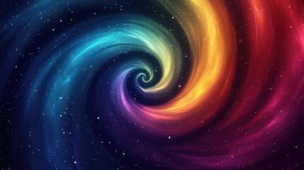 A vibrant swirl of colors in a cosmic space scene, blending blues, purples, and fiery reds against a starry backdrop.