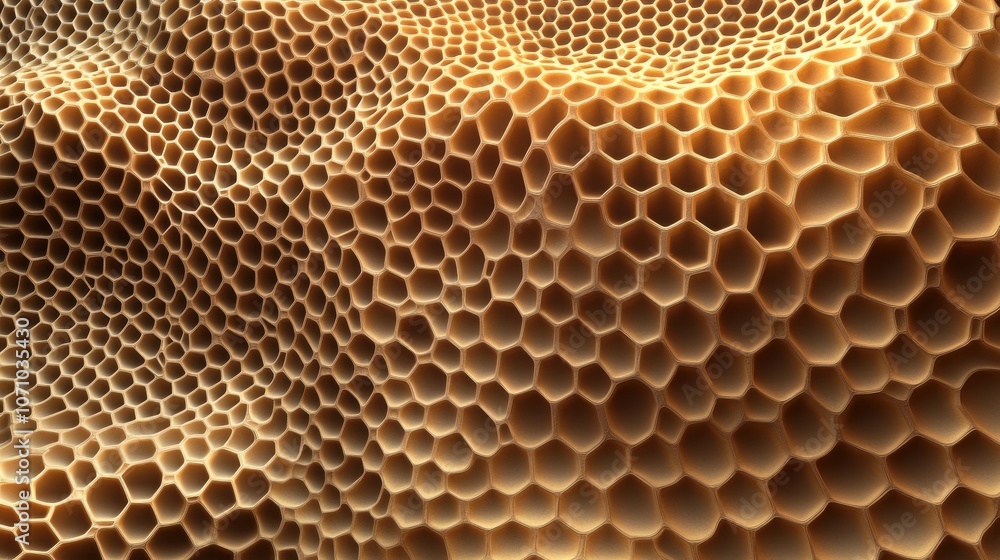 Poster intricate honeycomb pattern showcasing golden hues, creating a warm and inviting texture.