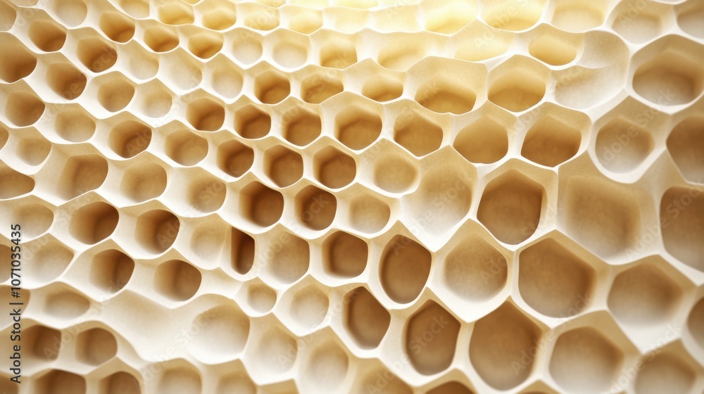 Poster close-up of intricate honeycomb structure showcasing natural patterns and textures in honey-colored 