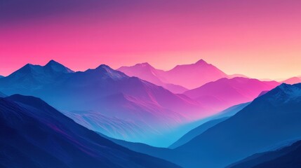 Fototapeta premium Stunning sunset over a mountain range, showcasing vibrant pinks and purples illuminating the peaks.