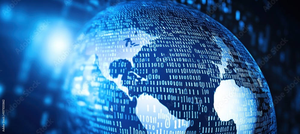 Poster digital globe with icons of people on it, a digital background for a social network or internet tech