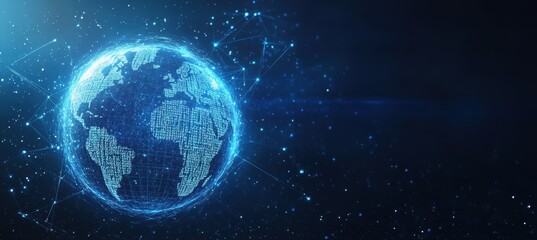 Obraz premium A digital globe with interconnected people icons, representing a global network and connectivity in business communication technology Generative AI