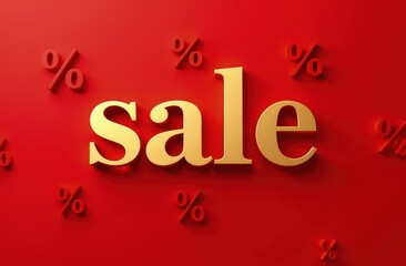 golden word Sale on a red background with percentage icons