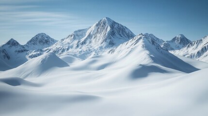 Stunning winter landscape showcasing majestic snow-covered mountains under a clear blue sky.