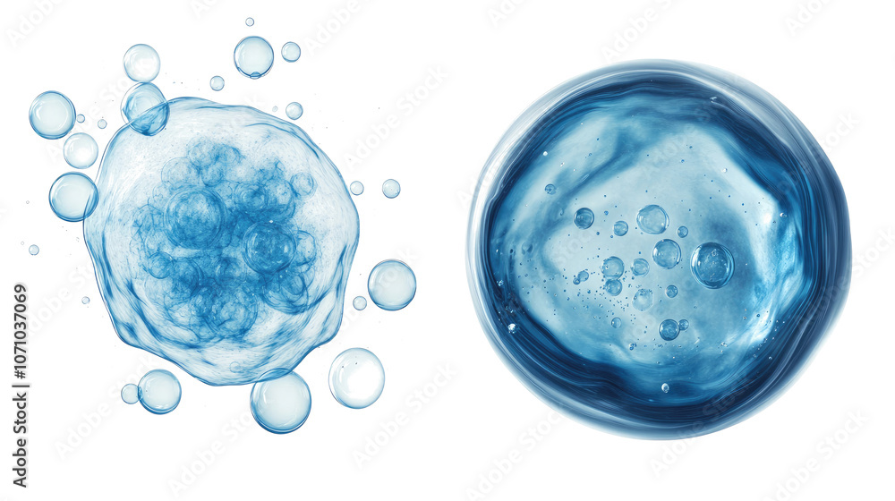 Poster collection of blue bubbles isolated on a transparent background generative ai